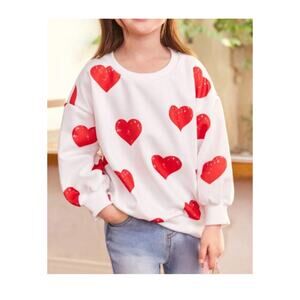 Daily Babe Baby White Red Heart Print Crew Neck Pullover Sweatshirt Size S